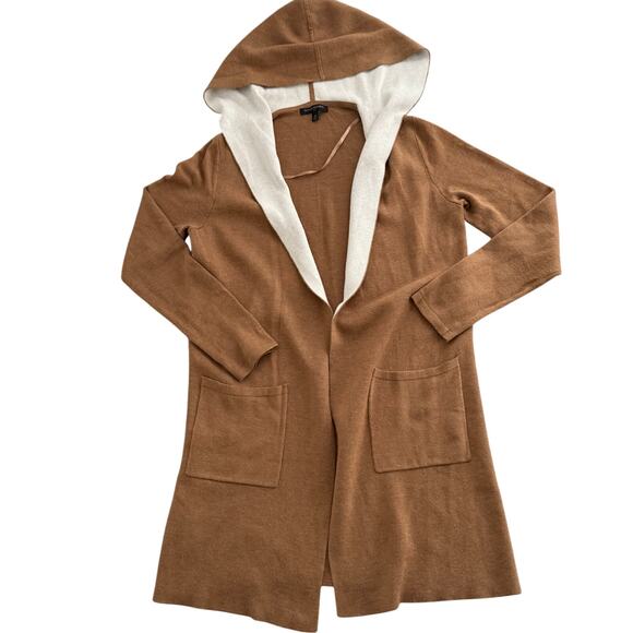 Banana Republic hooded open front cardigan tan & cream color - Picture 2 of 8